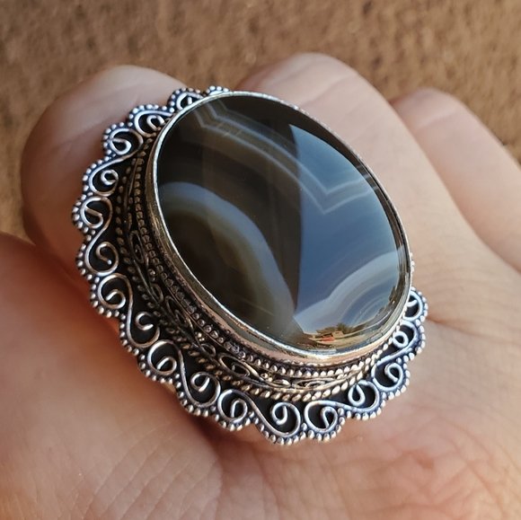 New Botswana Agate Antique Design 925 Silver Statement Ring. - Picture 8 of 15